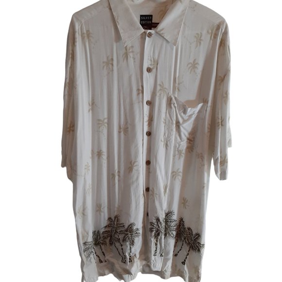 Quicksilver Silver Edition Palm Tree Tropical Mens Shirt Short Sleeve - Picture 1 of 9